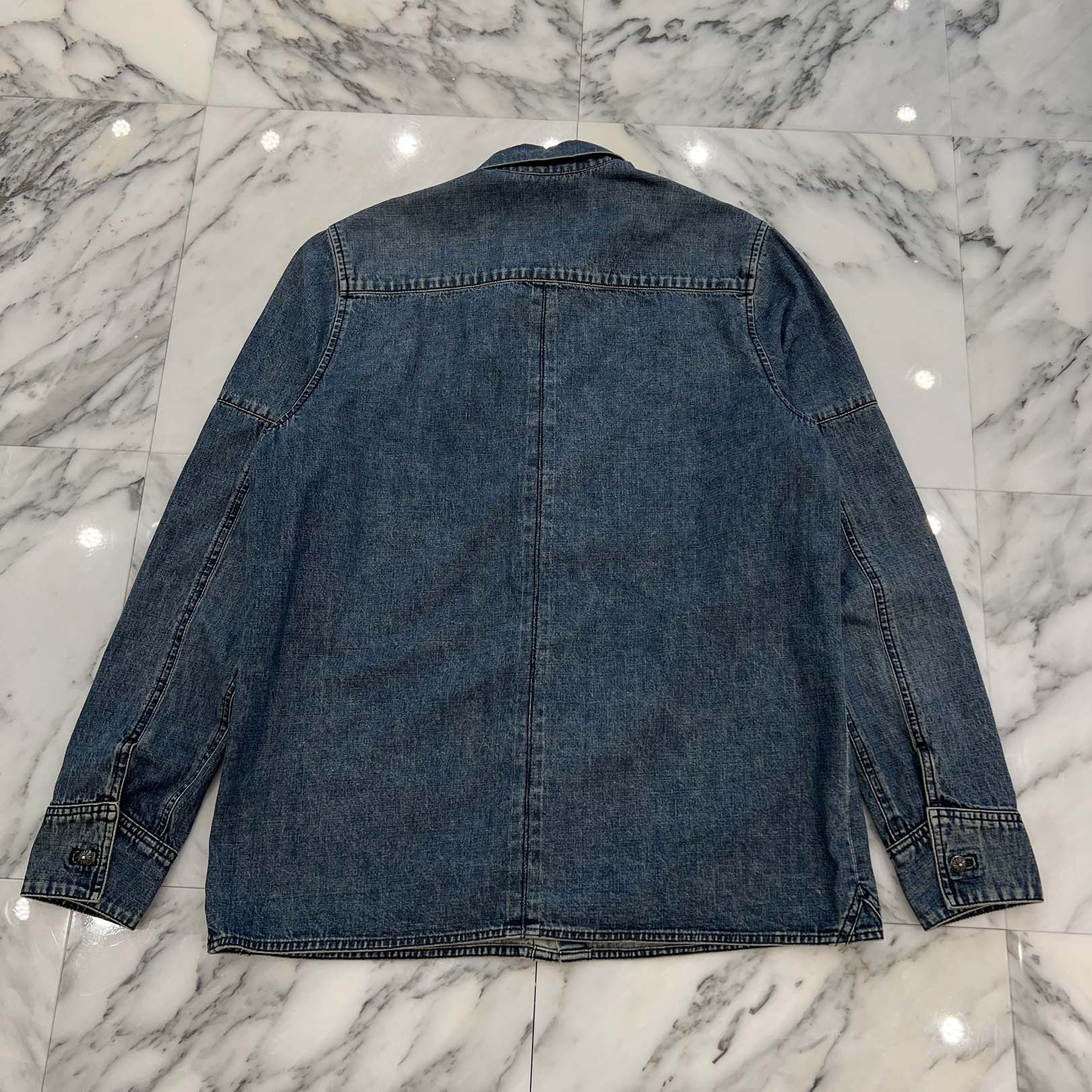 CHROME HEARTS Y NOT Cross Ball Button LAST BITE Denim Shirt Size L クロムハーツ ワイノット クロスボールボタン ラストバイト デニムシャツ サイズL